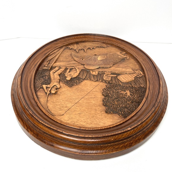 Kim Murray Wood Carving Fishing Scene Wall Plaque 3D - Picture 7 of 12
